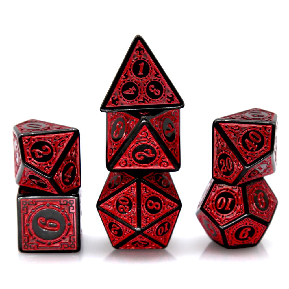 Board Game Dnd - 7-częściowy zestaw czarno-czerwonych akrylowych kości wielościeniowych